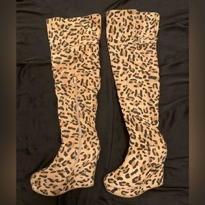 Over the Knee Wedge Platform Cheetah Print Boots